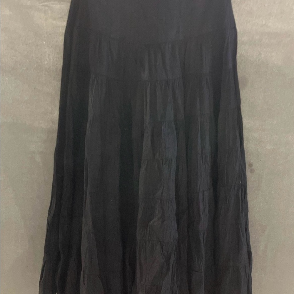 Marrika Nakk Chic Black Tiered Maxi Skirt 100% silk Size S